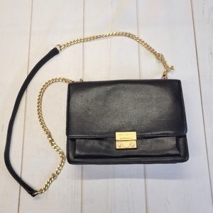 Rebecca Minkoff black leather medium Christy gold chain crossbody purse bag